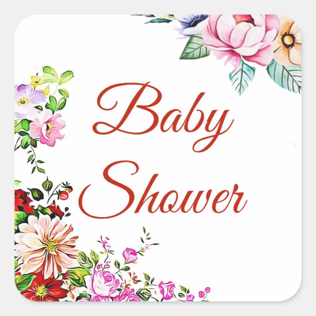 Pretty Floral Girl's Baby Shower Stickers (Front)
