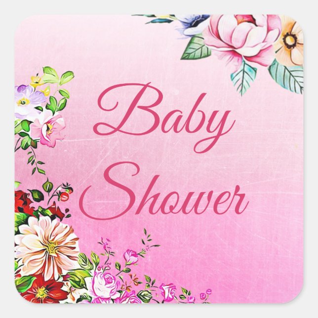 Pretty Floral Girl's Baby Shower Stickers (Front)