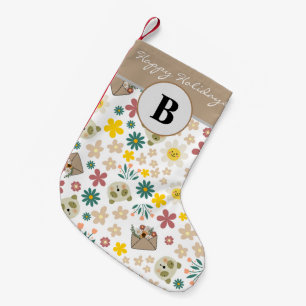 Pretty floral girly monogrammed grandchildren small christmas stocking
