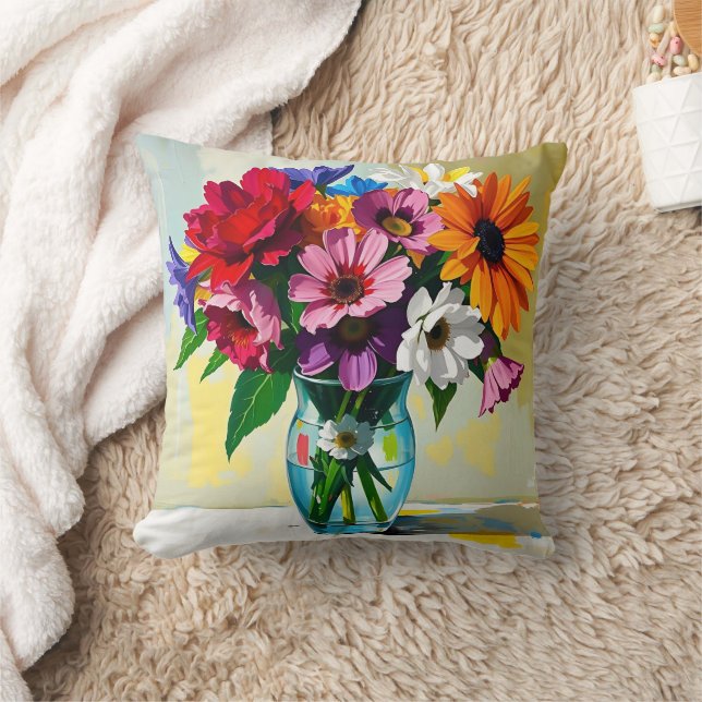 Pretty Floral Glass Vase Cushion (Blanket)