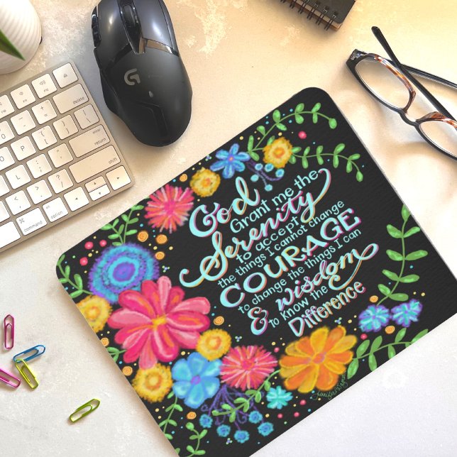 Pretty Floral God Grant Me Serenity Inspiring Mouse Mat (Creator Uploaded)