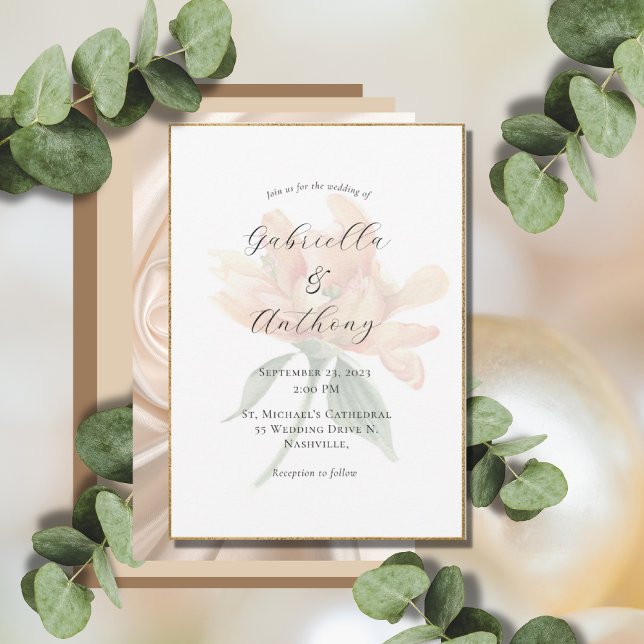 Pretty Floral Gold Modern Wedding Invitations (Creator Uploaded)