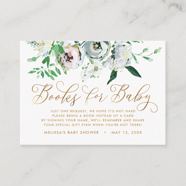 Pretty Floral Gouache Book Request Baby Shower Enclosure Card (Front)