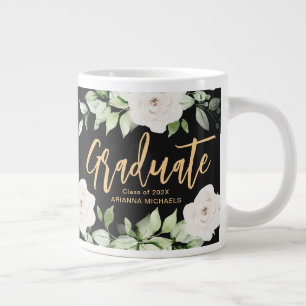 Pretty Floral Graduate Script Two Sided Black Large Coffee Mug