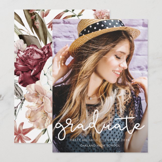 Pretty Floral Graduation Photo Announcement (Front/Back)