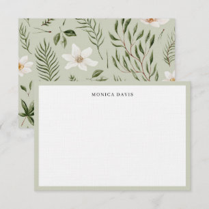 Pretty Floral Green Gold White Botanical Pattern Thank You Card