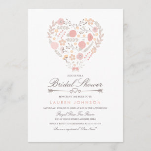Pretty Floral Heart Bridal Shower Invitation