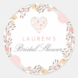 Pretty Floral Heart Bridal Shower Sticker