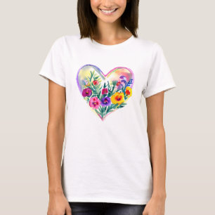 Pretty Floral Heart Pastel Colours AI ART T-Shirt
