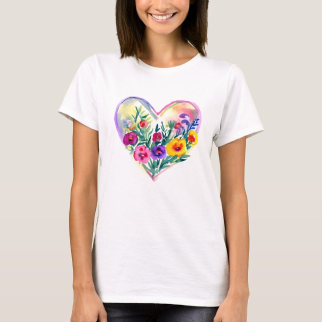 Pretty Floral Heart Pastel Colours AI ART T-Shirt (Front)