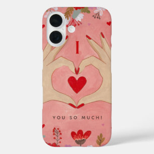 Pretty Floral Heart Pink Valentine iPhone 16 Case