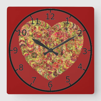 Pretty Floral Heart Square Wall Clock