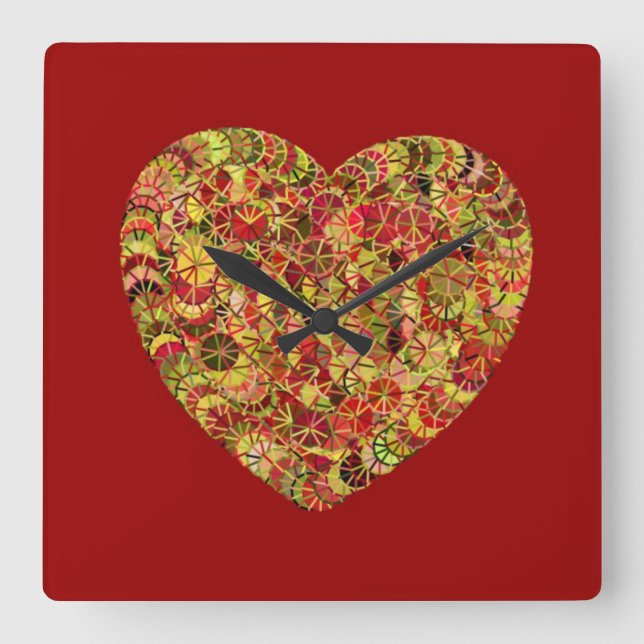 Pretty Floral Heart Square Wall Clock (Front)