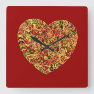 Pretty Floral Heart Square Wall Clock