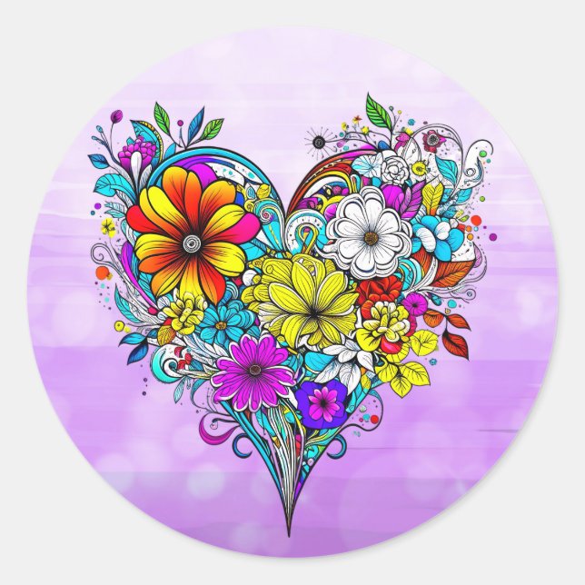 Pretty Floral Heart | Valentine's Day Classic Round Sticker (Front)