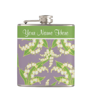 Pretty Floral Hip Flask: Lily of the Valley, Mauve Flask