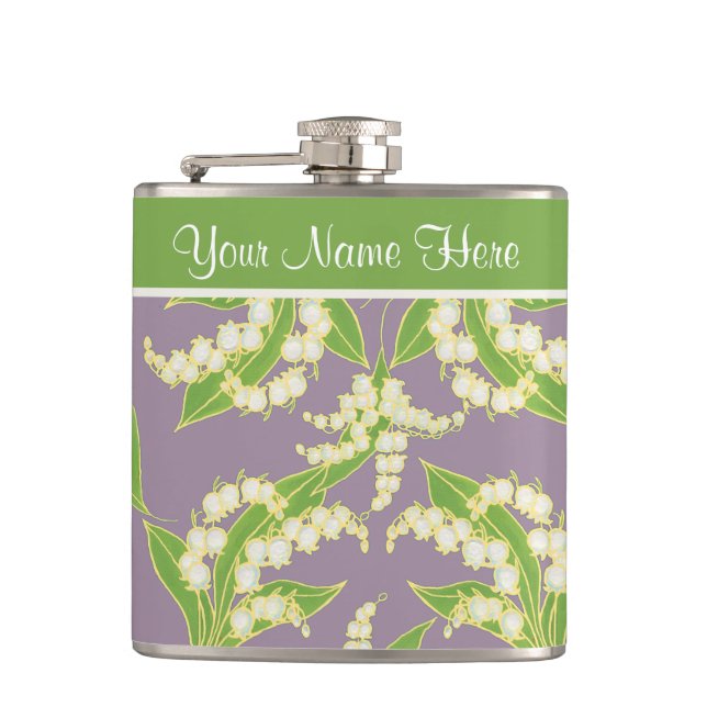Pretty Floral Hip Flask: Lily of the Valley, Mauve Hip Flask (Front)
