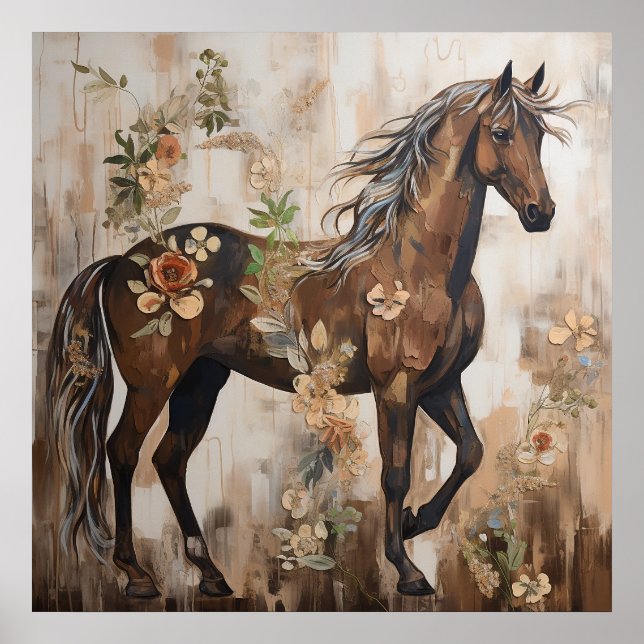 Pretty Floral Horse Painting Poster (Front)