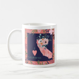 Pretty Floral I Love California State Map Coffee Mug