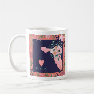 Pretty Floral I Love Florida State Map Coffee Mug