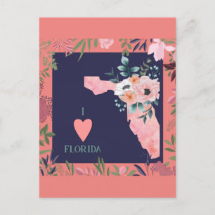 Pretty Floral I Love Florida State Map Postcard