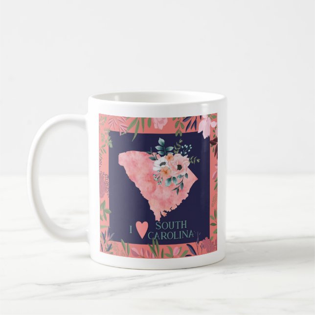 Pretty Floral I Love South Carolina State Map Coffee Mug (Left)