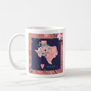 Pretty Floral I Love Texas State Map Coffee Mug