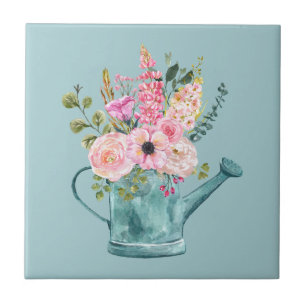Pretty floral illustration Elegant attractive blue Tile