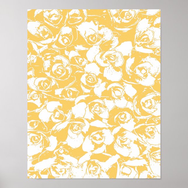 Pretty Floral Illustration Pattern in Yellow Poster (Front)