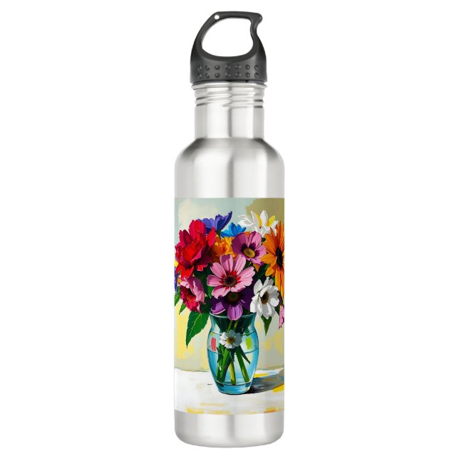 Pretty Floral Impasto Art 710 Ml Water Bottle (Front)