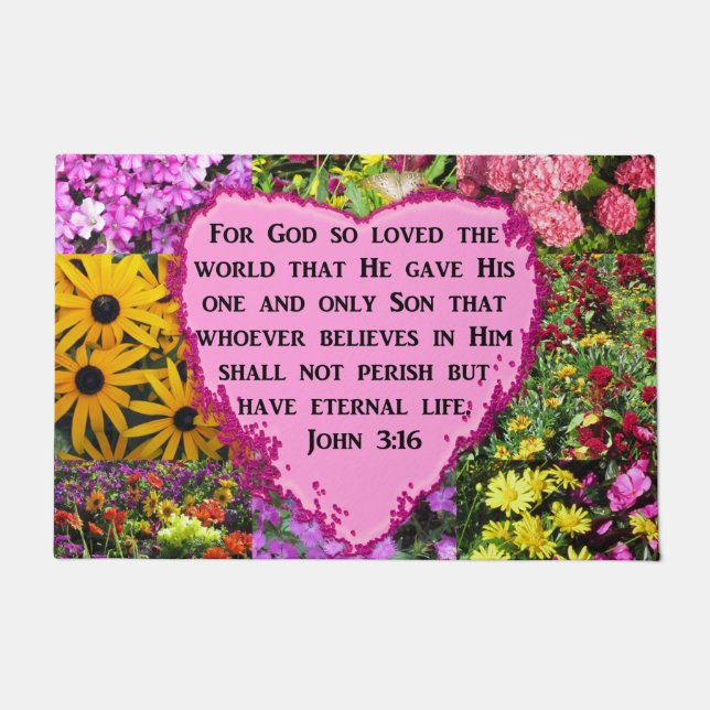 PRETTY FLORAL JOHN 3:16 DESIGN DOORMAT (Front)