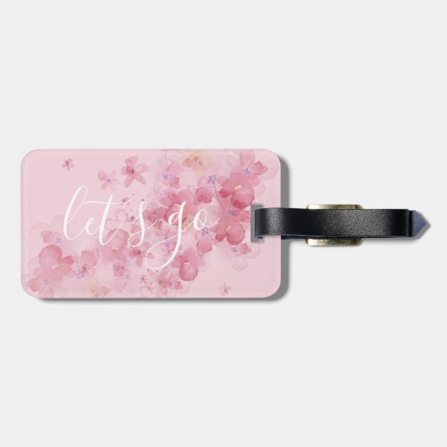 Pretty Floral Let's Go Quote | luggage tag (Back Horizontal)