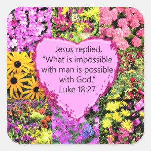 PRETTY FLORAL LUKE 18:27 SCRIPTURE SQUARE STICKER