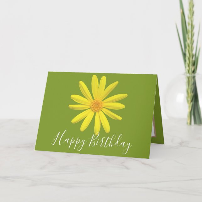 Pretty Floral Modern Daisy Flower Green Birthday Card (Front)