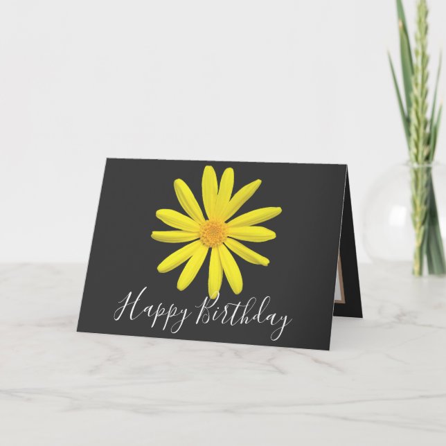 Pretty Floral Modern Daisy Flower Grey Birthday Card (Front)