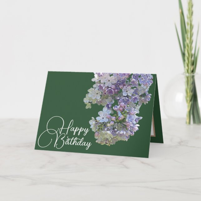 Pretty Floral Modern Lilac Flower Green Birthday Card (Front)