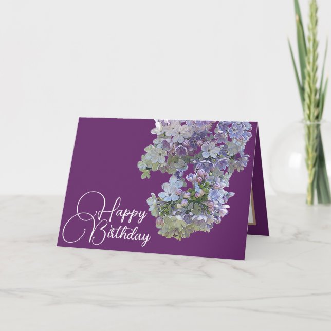 Pretty Floral Modern Lilac Flower Purple Birthday Card (Front)
