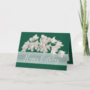 Pretty Floral Modern Orchid Flower Green Birthday Card