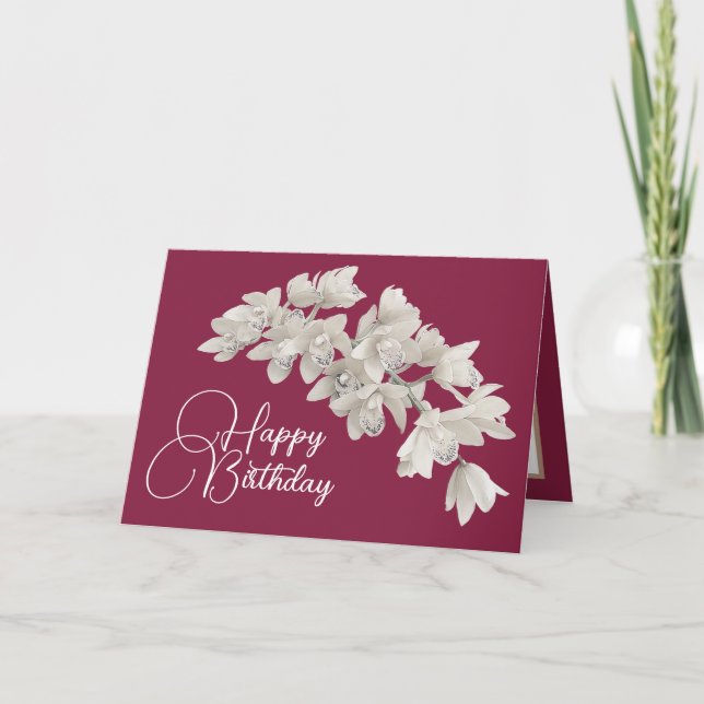 Pretty Floral Modern Orchid Flower Pink Birthday Card (Front)