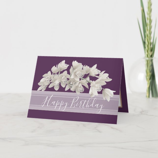 Pretty Floral Modern Orchid Flower Purple Birthday Card (Front)