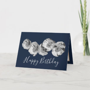 Pretty Floral Modern Poppy Flower Navy Birthday Card