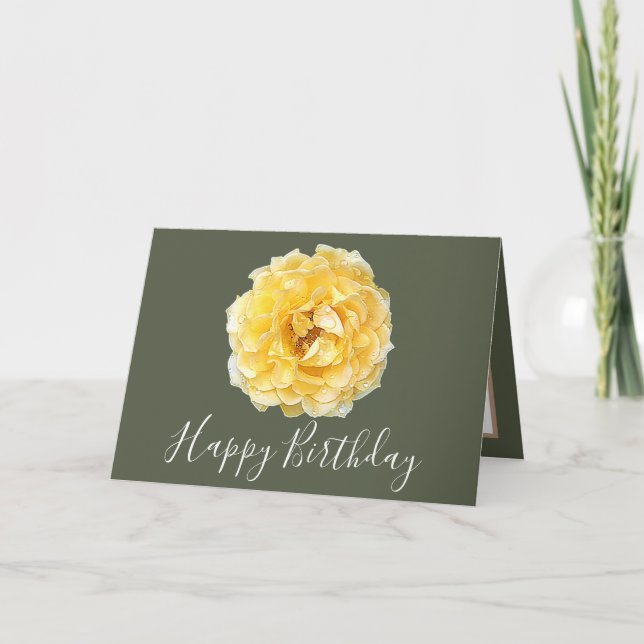 Pretty Floral Modern Rose Flower Green Birthday Card (Front)