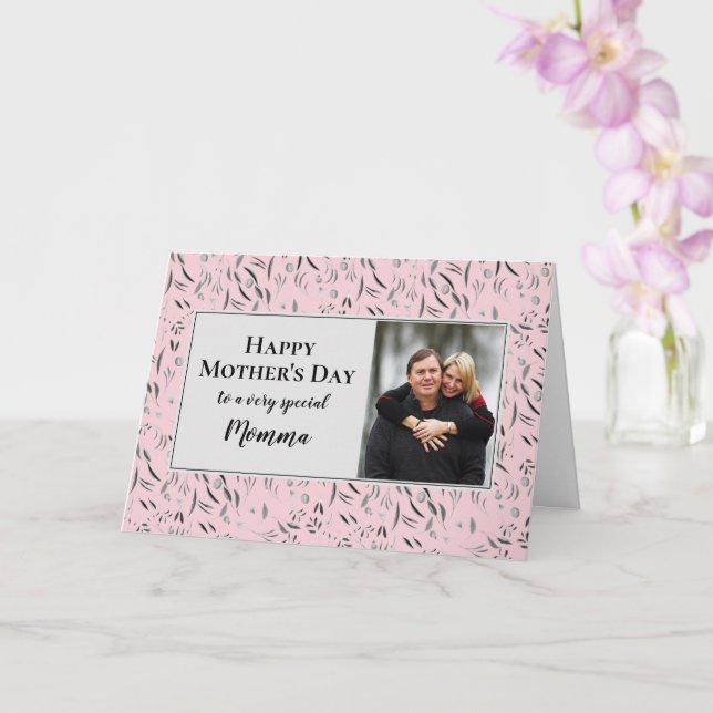 Pretty Floral MOMMA Photo Happy Mothers Day Card (Orchid)