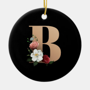 Pretty Floral Monogram B Ceramic Tree Decoration