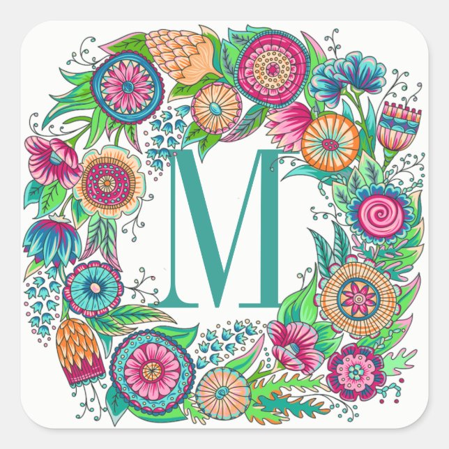 Pretty Floral Monogram Sticker (Front)