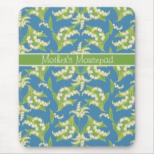 Pretty Floral Mousepad: Lilies of the Valley, Blue Mouse Mat