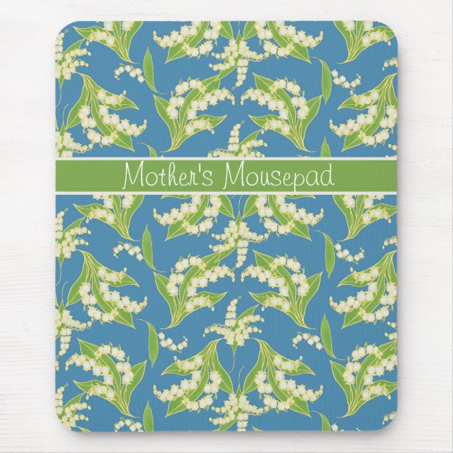 Pretty Floral Mousepad: Lilies of the Valley, Blue Mouse Mat (Front)