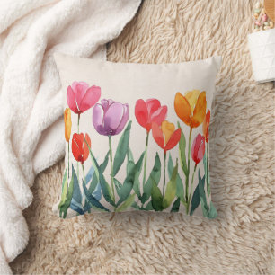 Pretty Floral Multicolor Tulips Throw Pillow