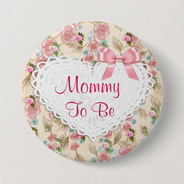 Pretty Floral Mummy to be Baby Shower button (Front)