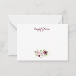Pretty Floral Name And Initial Monogram Card
